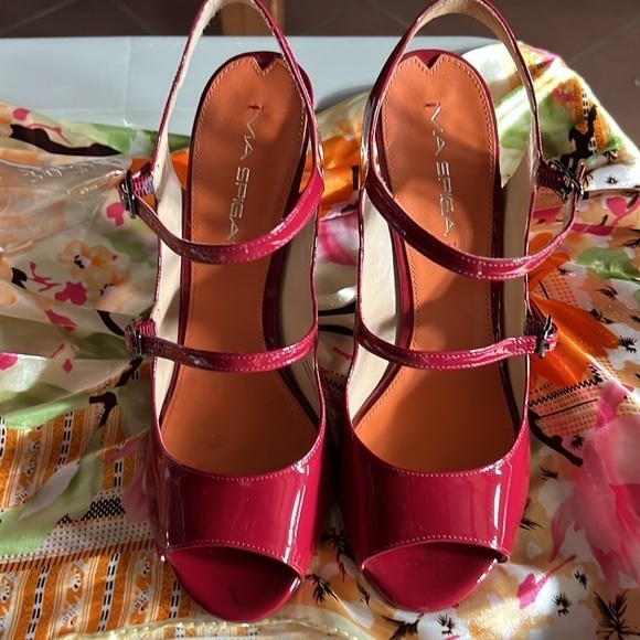 Via Spiga “Roseanne” red‎ patent leather open toe ankle strap size 8 - Picture 4 of 11